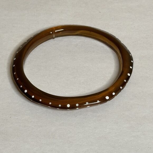 Vintage Translucent Brown Lucite Bangle Bracelet Spacer White Polka Dots - Picture 3 of 10